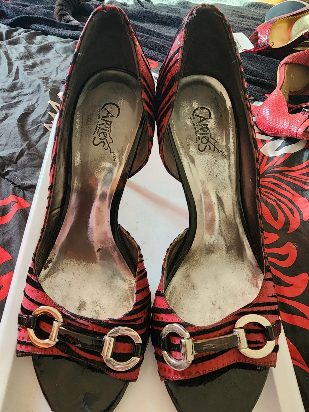 Carlos by Carlos Santana Red and Black Zebra Peep-Toe Pumps